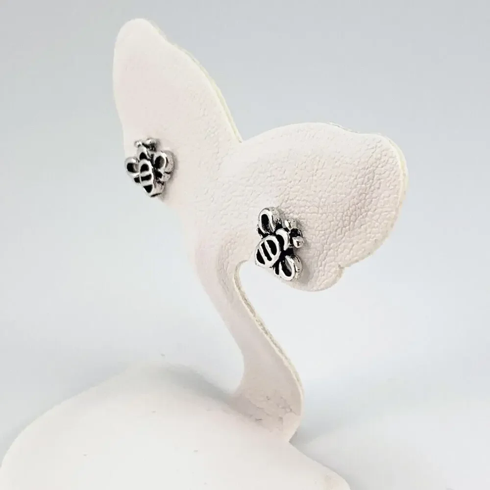 antiqued sterling silver bumble bees girls stud push back earrings gift for her